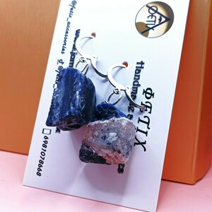 Σκουλαρίκια Σοδαλίτης - ημιπολύτιμες πέτρες, ατσάλι, boho, μεγάλα, γάντζος - 2