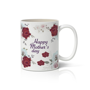 Κεραμική κούπα με λουλούδια και τύπωμα Happy Mother's Day για τη γιορτή της μητέρας 350ml - πηλός, πορσελάνη, κούπες & φλυτζάνια, ημέρα της μητέρας