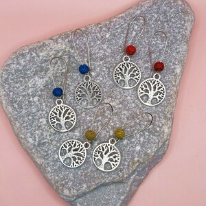 Σκουλαρίκια Δέντρο της Ζωής - ημιπολύτιμες πέτρες, ατσάλι, boho, μεγάλα, γάντζος - 4