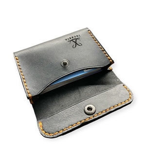 Δερμάτινο μαύρο χειροποίητο πορτοφόλι γιά κάρτες(business card wallet) - δέρμα - 2
