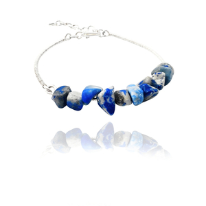 Επάργυρο Βραχιόλι Coil με Lapis Lazuli Chips - ασήμι, ημιπολύτιμες πέτρες, επάργυρα, χεριού, αυξομειούμενα