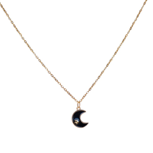 Κολιέ Επίχρυσο Ατσάλινο 'Black Moon" - επιχρυσωμένα, φεγγάρι, κοντά, ατσάλι, boho