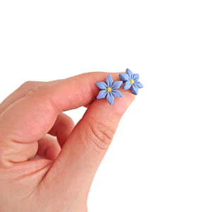 Σκουλαρίκια γαλάζια λουλούδια - πηλός, λουλούδι, μικρά, ατσάλι, boho - 3