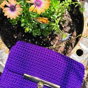 Purple purse/Μικρό τσαντάκι σε μωβ φωτεινό χρώμα - νήμα, ώμου, all day, πλεκτές τσάντες, μικρές - 4