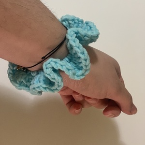 Summer scrunchie crochet baby blue - νήμα, λαστιχάκια μαλλιών, μεγάλα scrunchies - 3