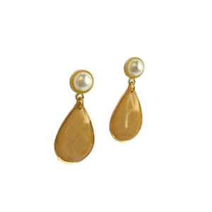 "Vintage earrings" χειροποίητα καρφωτά σκουλαρίκια από υγρό γυαλί - επιχρυσωμένα, ρητίνη, δάκρυ, ατσάλι, πέρλες - 4