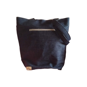 Χειροποίητη υφασμάτινη τσάντα tote ώμου από τζιν μαύρη - ύφασμα, ώμου, μεγάλες, all day, tote - 2