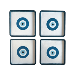 Σουβέρ σετ4τεμ ΜΆΤΙ τσιμεντένια τετράγωνα άσπρο/μπλε9,5εκΧ1εκ - σουβέρ, τσιμέντο, ματάκια, σετ δώρου, είδη σερβιρίσματος