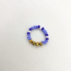 Beaded Rings| Elastic | Blue White Gold | Medium Size - πηλός, χάντρες, boho - 2