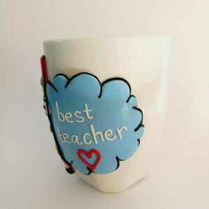 Δώρο για την δασκάλα κούπα με μολύβι από πολυμερικό πηλό (ύψος 10,5 εκ. 360 ml) - πηλός, κούπες & φλυτζάνια, για δασκάλους, η καλύτερη δασκάλα - 3