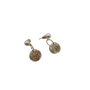 Σκουλαρικι μικρο ρητινης με γεμισμα πολυχρωμο τριανταφυλλο και ημιπολυτιμες πετρες, 1cm, με κουμπωμα λευκης περλας - ημιπολύτιμες πέτρες, γυαλί, ρητίνη, λουλούδι