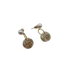 Σκουλαρικι μικρο ρητινης με γεμισμα πολυχρωμο τριανταφυλλο και ημιπολυτιμες πετρες, 1cm, με κουμπωμα λευκης περλας - ημιπολύτιμες πέτρες, γυαλί, ρητίνη, λουλούδι - 2