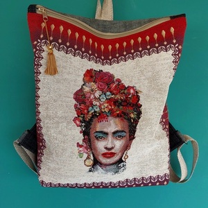 Τσάντα πλάτης χειροποίητο backpack απο ύφασμα με τη Frida - ύφασμα, πλάτης, σακίδια πλάτης, μεγάλες, all day - 2