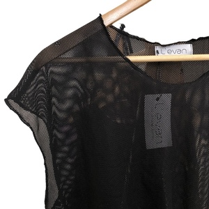 Μπλούζα τοπ γυναικεία διχτυωτή μαύρη - συνθετικό, crop top - 4