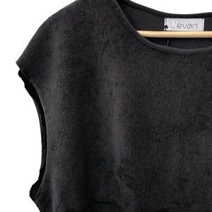 Μπλούζα γυναικεία πετσετέ μαύρη - βαμβάκι, crop top - 3