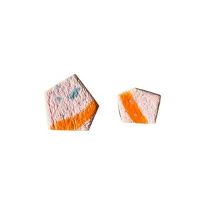 Ftery Light Blue & Orange Organic Polygonal Earrings Πολυγωνικά Χειροποίητα Σκουλαρίκια από πολυμερικό πηλό Ροζ, Γαλάζιο & Πορτοκαλί - πηλός, ατσάλι, μεγάλα