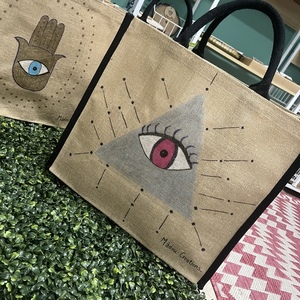 Τσάντα μάτι ζωγραφισμένη στο χέρι cod7 - ψάθα, μάτι, all day, θαλάσσης
