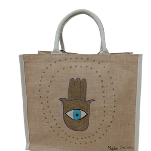 Τσάντα μάτι ζωγραφισμένη στο χέρι cod9 - ψάθα, μάτι, all day, θαλάσσης