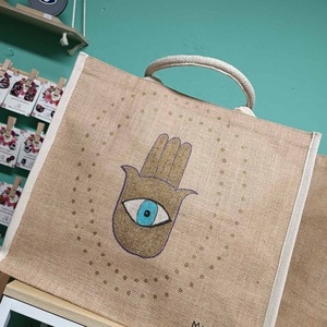 Τσάντα μάτι ζωγραφισμένη στο χέρι cod9 - ψάθα, μάτι, all day, θαλάσσης - 2