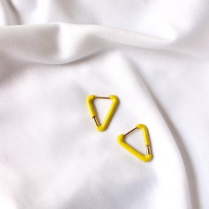 Ατσάλινα σκουλαρίκια με κίτρινο σμάλτο - επιχρυσωμένα, σμάλτος, μικρά, ατσάλι, φθηνά