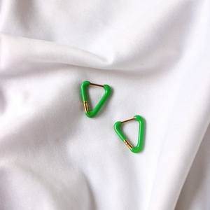 Ατσάλινα σκουλαρίκια με πράσινο σμάλτο - επιχρυσωμένα, σμάλτος, μικρά, ατσάλι, φθηνά
