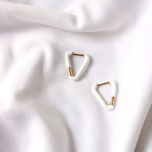 Ατσάλινα σκουλαρίκια με λευκό σμάλτο - επιχρυσωμένα, σμάλτος, μικρά, ατσάλι, φθηνά