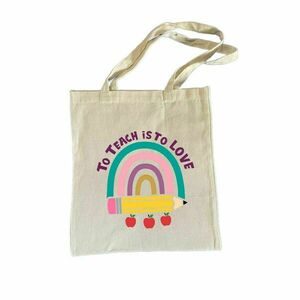 Υφασμάτινη τσάντα teach is to love για την δασκάλα με αφιέρωση - ύφασμα, tote, πάνινες τσάντες, για δασκάλους