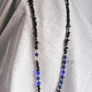 μακρύ κολιέ με ημιπολύτιμες πέτρες τσιπς σε μαύρο μπλε χρώμα - ημιπολύτιμες πέτρες, χαολίτης, χάντρες, μακριά, ροζάριο - 4