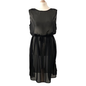 Φόρεμα γυναικείο αμάνικο διαφάνεια μαύρο - μουσελίνα, αμάνικο, midi, συνθετικό