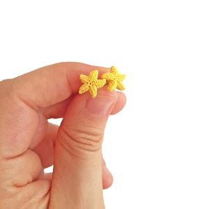 Καρφωτά σκουλαρίκια κίτρινοι αστερίες - ορείχαλκος, αστέρι, πηλός, μικρά - 4