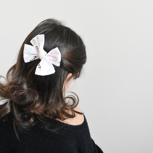 Χειροποίητο φιογκάκι μαλλιών με κλιπ: ροζ λουλούδια - hair clips, 100% βαμβακερό - 2