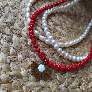 Summer Red Coral reef necklace - ημιπολύτιμες πέτρες, κοράλλι, κοντά, ατσάλι, boho - 2