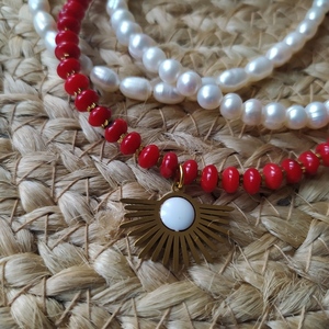 Summer Red Coral reef necklace - ημιπολύτιμες πέτρες, κοράλλι, κοντά, ατσάλι, boho - 3