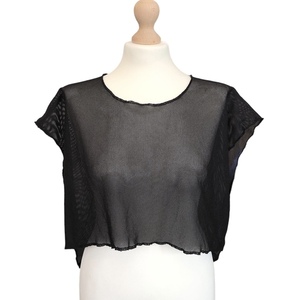 Μπλούζα τοπ γυναικεία διχτυωτή μαύρη - συνθετικό, crop top