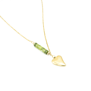 Κολιέ με καρδιά και Πράσινη Τουρμαλίνη, επίχρυσο ατσάλι, μήκος 44 + 5,5 cm - ημιπολύτιμες πέτρες, επιχρυσωμένα, χρυσό, καρδιά, ατσάλι