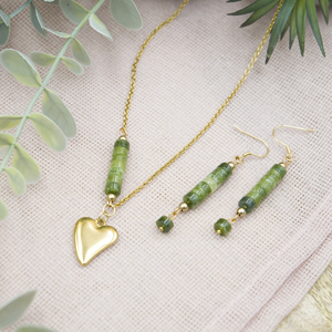 Κολιέ με καρδιά και Πράσινη Τουρμαλίνη, επίχρυσο ατσάλι, μήκος 44 + 5,5 cm - ημιπολύτιμες πέτρες, επιχρυσωμένα, χρυσό, καρδιά, ατσάλι - 4