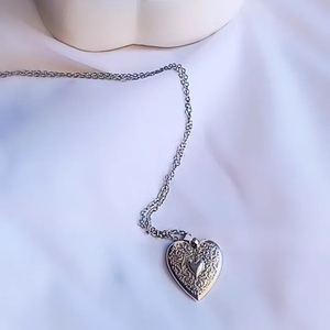 Κολιέ Επάργυρο Με Ατσάλινη Αλυσίδα Και Αυξομείωση ""Heart to Heart " - ορείχαλκος, καρδιά, επάργυρα, κοντά, ατσάλι - 5