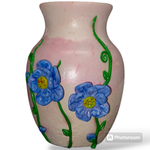 Μικρό βάζο, μπλε λουλούδια |γύψος και πολυμερικός πηλός - βάζα & μπολ, λουλούδια, πηλός, γύψος, δώρο έκπληξη - 2