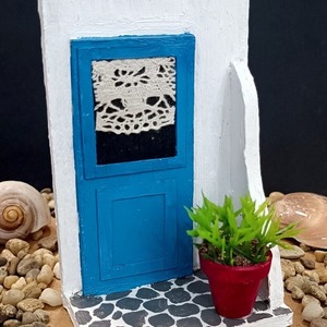 “Μπλε πόρτα” χειροποίητο μαγνητικό σουβενίρ - σπίτι, πηλός, διακοσμητικά